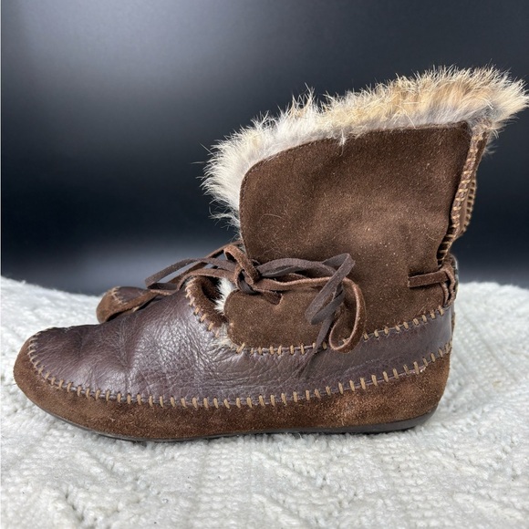 House of Harlow 1960 Rabbit Fur Slipper Bootie Moccasin Womens 36 Suede Leather - Picture 3 of 10